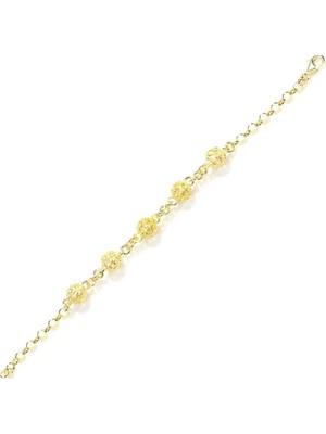 Nusret Takı 925 Ayar Gümüş Kalp Toplu Bileklik Sarı