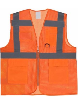 Nzb Mühendis Tipi Ikaz Yeleği Cepli Fosforlu Turuncu