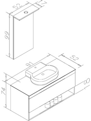 Orka Banyo Knidos Legnano Banyo Dolabı 90 cm Seramik Lavabo