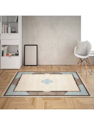 Bona Fortuna Kabartma Desenli Göbekli Dijital Baskı Yıkanabilir Kaymaz Taban Leke Tutmaz Salon Halısı(Yeni Mavi)
