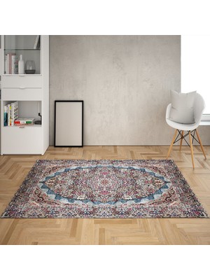 Bona Fortuna Osmanlı Motifler Desenli Etnik Dijital Baskı Yıkanabilir Kaymaz Taban Salon Halı ve Yolluk