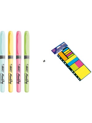 Bic Pastel Fosforlu Kalem 4'lü + Yapışkanlı Not Kağıdı Seti