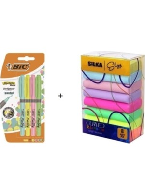 Bic Pastel Fosforlu Kalem 4'lü + Silka Pastel Silgi 8'li