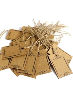 Vice Kraft Etiket 30 Adet 4.5 x 7 cm İpli Doğal Karton Renkli Etiketler