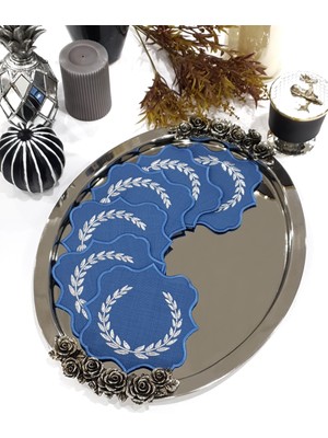 Tanem Home Çelenk Desen Gümüş Nakışlı Bardak Altlığı 15 x 15 cm