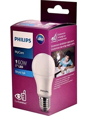 Philips Mycare LED Lamba 8W - 60W E27 Duy 6500K Beyaz Işık (12 Li Paket)