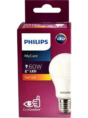 Philips Mycare LED Lamba 8W - 60W E27 2700K Sarı Işık (6 Lı Paket)