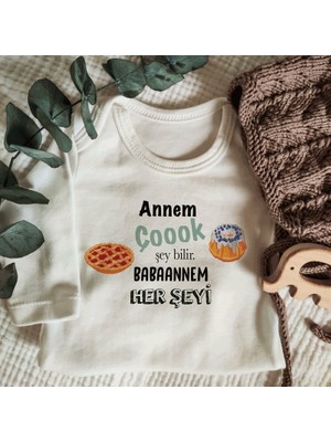 Limon Unisex Annem Çok Şey Bilir Babaannem Her Şeyi Yazılı Kısa Kol Organik Bebek Body Zıbın