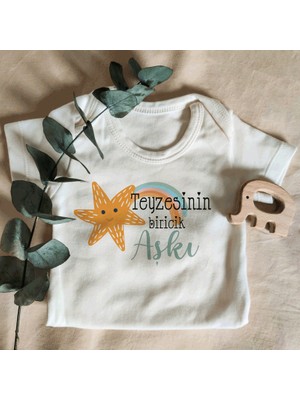 Limon Unisex Teyzesinin Biricik Aşkı Yazılı Kısa Kol Organik Bebek Body Zıbın