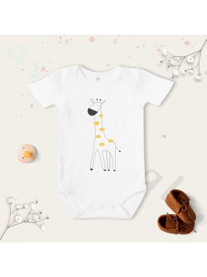 Limon Unisex Giraffe Desenli Organik Bebek Body Zıbın
