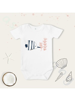 Limon Unisex Coral Balık Desenli Organik Bebek Body Zıbın