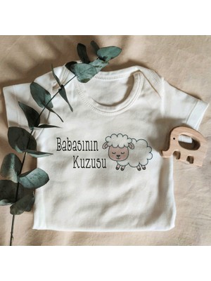Limon Unisex Babasının Kuzusu Desenli Kısa Kol Organik Bebek Body Zıbın
