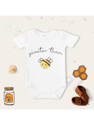 Limon Unisex Sweeter Than Honey Desenli Kısa Kol Organik Bebek Body Zıbın
