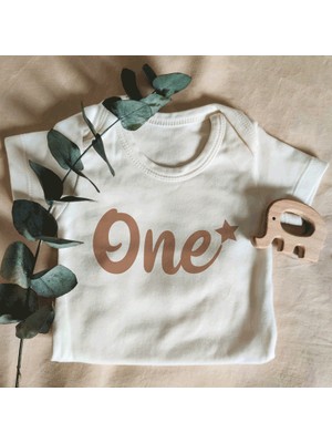 Limon Unisex Yıldızlı One Yazılı Kısa Kol Organik Bebek Body Zıbın