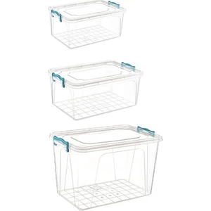 NFM HOME Plastik Saklama Kilitli Saklama Kutusu 10LT+15LT+20LT 3'lü Set