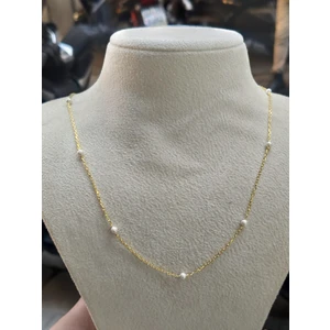 Mercan Silver Gümüş  Sıralı Incili Altın Kaplama Zincir 40 Forse