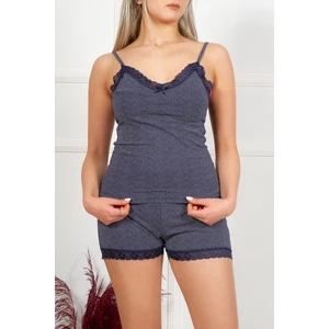 Kadın Dantel Detaylı Şort/askılı Alt/üst Puantiyeli Pijama Takımı