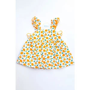 Portakal Desenli Turuncu Beyaz Fırfırlı Kız Bebek Kloş Elbise