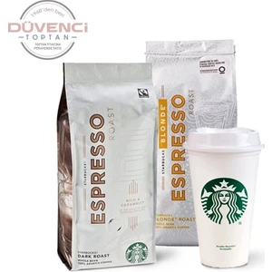 Espresso ve Blonde Espresso Roast Çekirdek Kahve ile Plastik Bardak
