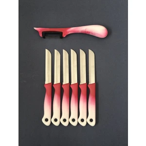 6'lı Ebruli Pembe Bıçak Seti ve Yan Soyacak