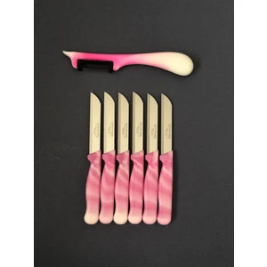 Mermer Desen Pembe Bıçak Seti ve Yan Soyacak