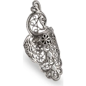 Filigran Silver 925 Ayar Gümüş El Tasarımı Telkari Sanatı Tavus Kuşu Figürlü Kadın Yüzük
