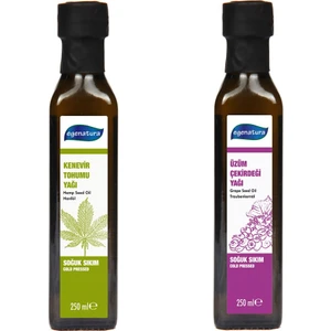 250 ml Kenevir Tohumu Yağı+ 250 ml Üzüm Çekirdeği Yağı Soğuk Sıkım Cam Şişe 2X250 ml 2'li Avantaj Seti