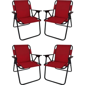 4 Adet Kamp Sandalyesi Katlanır Sandalye Piknik Sandalyesi Plaj Sandalyesi - Kırmızı