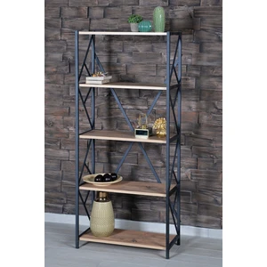 Luxury Tesettur Metal Kitaplık 5 Raflık Ahşap Ceviz Raflı Dosya Dolabı Ev Ofis