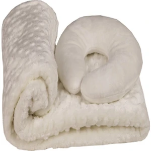 Tomurcuk Bebek Battaniyesi Krem + Boyun Yastığı