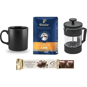 Special 250 gr & Siyah French Press & Siyah Kupa Bardak & Godıva Çikolata Hediye Seti