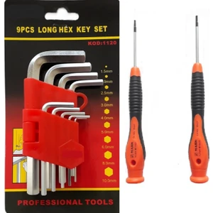 Allen Alyan Anahtar Takımı 9 Parça 1,5-2-2,5-3-4-5-6-8-10MM Ri-Mark Torx Allen T7X50MM T8X50MM