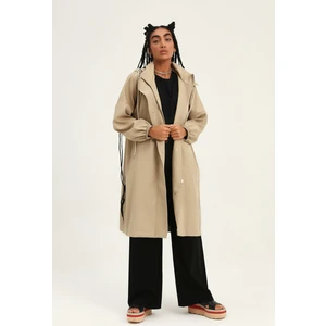 Oversize Kapüşonlu Trençkot Bej