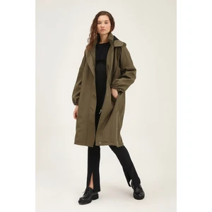 Oversize Kapüşonlu Trençkot Haki