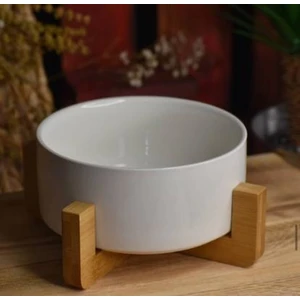Bambu Standlı 15 cm Porselen Yuvarlak Servis Kasesi