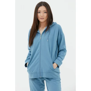 Fermuarlı Oversize Sweat - Mavi