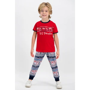 U.S. Polo Assn. Lisanslı Skate Kırmızı Krem Genç Erkek Kısa Kol Pijama Takımı
