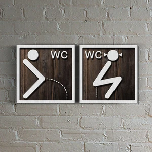 Bay & Bayan Wc Ahşap Uyarı Levhası - 4