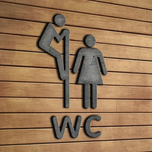Bay & Bayan Wc Ahşap Yönlendirme Levhası - C1
