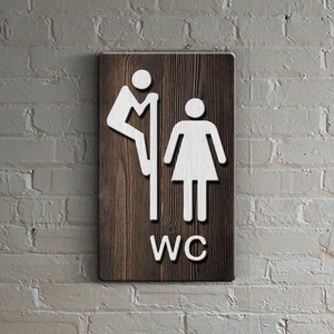 Bay & Bayan Wc Ahşap Uyarı Levhası - 3