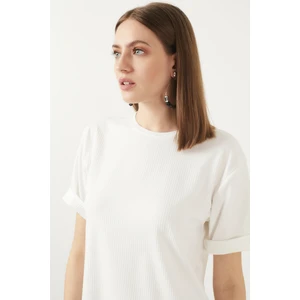 Oversize Bisiklet Yaka Yırtmaç Detaylı Bluz Kadın Bluz 5863683