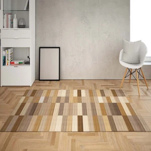 Bona Fortuna Taş Desenli Dijital Baskı Yıkanabilir Kaymaz Taban Modern Salon Halı ve Yolluk(Kahve)