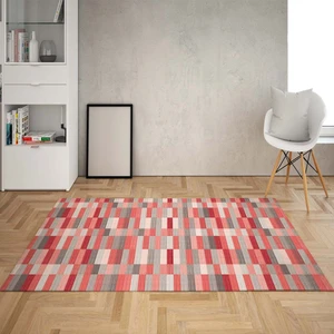 Bona Fortuna Taş Desenli Dijital Baskı Yıkanabilir Kaymaz Taban Modern Salon Halı ve Yolluk(Kırmızı)