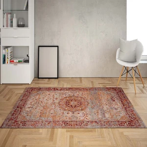 Bona Fortuna Osmanlı Motifler Desenli Etnik Dijital Baskı Yıkanabilir Kaymaz Taban Salon Halı ve Yolluk (Kırmızı)