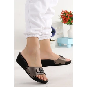 9969-1 Günlük 5,5 cm Topuk Jelli Bayan Terlik Platin