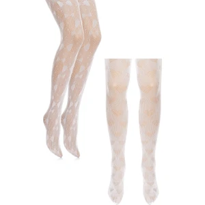 Unlimited Legwear 2li Kalp ve Fiyonkdesenli Beyaz Dantel File Çocuk Külotlu Çorap 9-12 Yaş