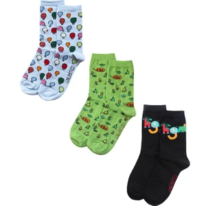 Unlimited Legwear Hayal Gücü Merkezi Derneği Çocukarın Çizimlerinden 3lü Mavi Yeşil Siyah Kadın Soket Çorap Seti