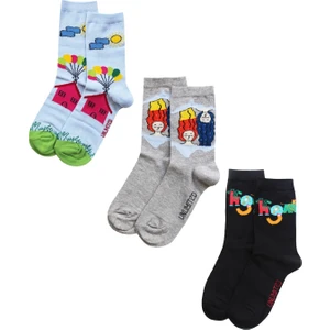 Unlimited Legwear Hayal Gücü Merkezi Derneği Çocukarın Çizimlerinden 3lü Mavi Gri Siyah Kadın Soket Çorap Seti