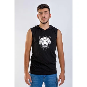 Raf Coll Unisex Ön Baskılı Kapşonlu Kolsuz Siyah T-Shirt