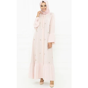 Düğmeli Taşlı Pudra Ferace 3007